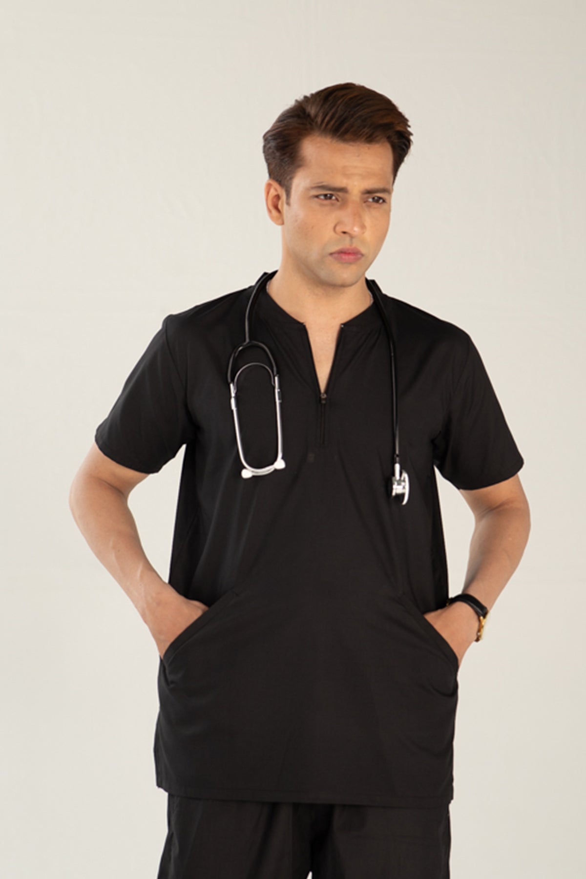 Ink Black Kangaroo Pocket Scrub